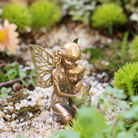 Statue de Fée Vintage en Polyrésine Effet Vieilli, Sœur et Frère S'Étreignant, Faite à la Main, Tonalité Bronze Artistique, Figurine Familiale pour Étagère ou Patio