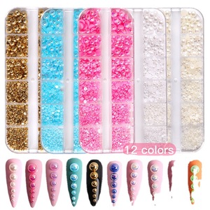 12 Rejillas de Perlas Semiredondas 3D Coloridas para Uñas, Diamantes de Imitación para Salón de Belleza, Perlas DIY para Arte de Uñas, Joyería de Perlas Semiredondas para Uñas - Product Image 1