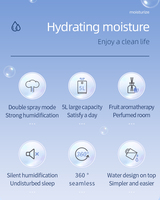 Humidificateur d'air de grande capacité 5L, ultrasonique, brume fraîche, double pulvérisation, minuterie silencieuse, diffuseur d'huiles essentielles pour la maison, la chambre à coucher, le bureau