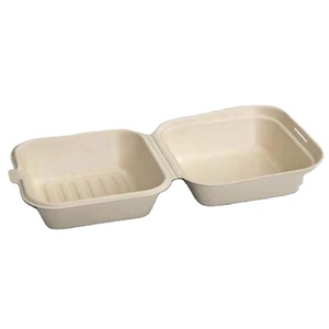 6x6 Bagasse Burger Hamburger Box 6 Inch Clamshell Take Away Paper Container Biodegradable Food Packaging