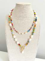 Collier de perles d'eau douce colorées pour femmes, collier à fermoir frontal, collier perlé fait main, bijoux tendance d'été, cadeau