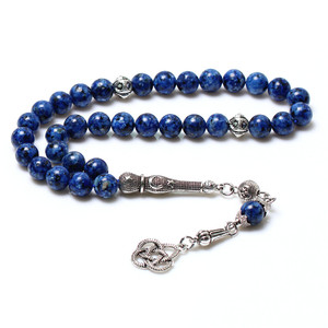 Venta al por mayor 8mm piedra azul borla cuentas de oración islámica Tasbih musulmán Rosario collar