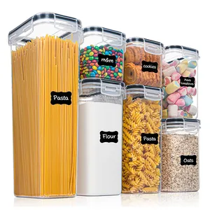 7 Buah PP Wadah Penyimpanan Makanan Set Wadah Penyimpanan Dapur untuk Tepung Gula dan Sereal Plastik Kaleng Makanan Kedap Udara Kering