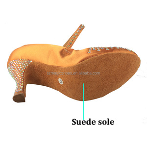 Chaussures de danse fermées personnalisées avec strass Bronze Satin daim <span class=keywords><strong>semelle</strong></span> danse latine chaussures 3 pouces livraison directe - Product Image 2