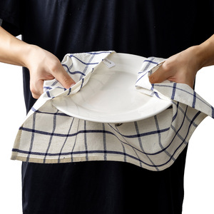 Serviettes de cuisine 100% coton bleu rayé à carreaux style nordique rectangulaires lavables en machine pour usage en cuisine - Product Image 4