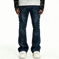 SOONREE Jeans en denim personnalisés pour hommes, imprimé toile d'araignée anthracite, pantalon évasé style urbain, fabricant OEM B2B