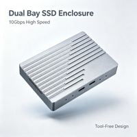 ITGZ 20Gbps Dual Bay M.2 SSD Enclosure RAID 0/1/JBOD/SPAN Turbo Fan Kotak Aluminium Mendukung 8TB