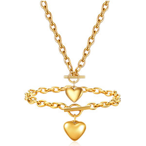 Ensemble collier et bracelet en acier inoxydable couleur or pour femmes, boucle OT, bijoux tendance, cadeau - Product Image 1