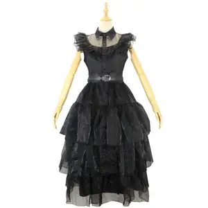 Hot Selling Mittwoch Cosplay School Party Mädchen Tanz kleid Gothic Black Yarn Kleid