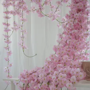 Fabriek Directe Verkoop Leverancier Bruiloft Decor Plafond Decor 200 Cm Kunstmatige Cherry Blossom Bloem Rotan