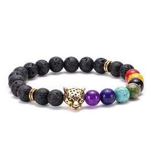 Venta caliente siete venas piedra Natural para pulsera piedra volcánica de Lava con cabeza de Buda leopardo León búho cuentas Animal de moda - Product Image 6