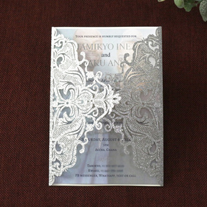 Bạc long lanh giấy lời mời đám cưới laser cắt Cảm ơn bạn thẻ gấp mời với phong bì tùy chỉnh in thiệp chúc mừng - Product Image 3