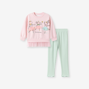 Kinder Mädchen Kleidung Set Langarm Pink Sweatshirt und Green Legging Autumn Cute Outfit für 2-7Y - Product Image 3