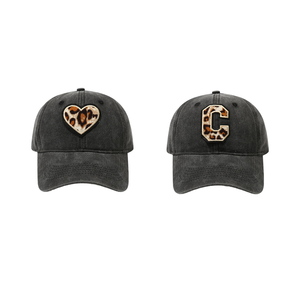 New Arrival Youmite 2 Logos Available Wholesale Washed Cotton Baseball <b>Hat</b> <b>Leopard</b> Heart C Logo Image Letter Unisex Common - Product Image 1
