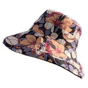 Reversible Floral Bucket Hat For Women Summer Wide Brim Cotton Linen Sun Protection UV Protection Hat - Product Image 5
