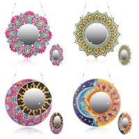 Kit de mosaïque artistique en diamant DIY avec miroir rond et motif mandala imprimé, en acrylique – Décoration intérieure, cadeau unique