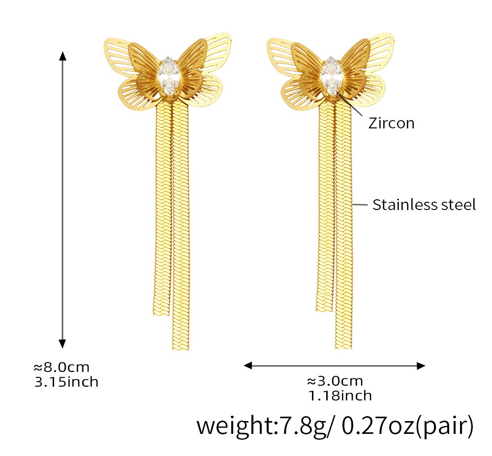 Boucles d'oreilles papillon doré zircon
