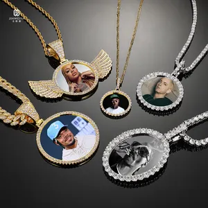 JWY Hip Hop Supplier CZ Moissanite Custom Pendant Photo Frame Pendant Round Shape Iced Out Photo Pendant