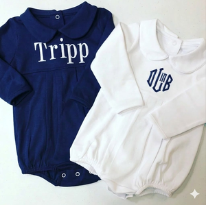 Body per Neonati in Cotone 95% con Colletto Peter Pan Blu e Bianco, Personalizzabile con Nome e Logo, Manica Lunga - Product Image 2