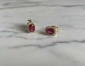 Pendientes de Oro de 14 Quilates con Gemas Naturales/de Laboratorio y Micropavé de Diamantes, Diamante, Esmeralda, Oro, Rubí, Zafiro - Product Image 2