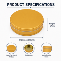 Boîte en étain ronde peu profonde, grande capacité, couleur personnalisée, finition mate, boîte cadeau pour biscuits