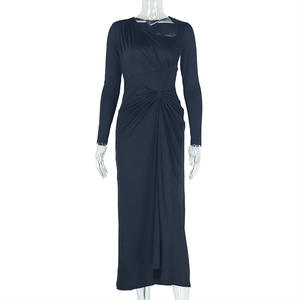 Abito midi da donna con scollo asimmetrico e arricciature - <span class=keywords><strong>Vestito</strong></span> aderente a <span class=keywords><strong>maniche</strong></span> <span class=keywords><strong>lunghe</strong></span> con cut-out Sehe Fashion - Product Image 5