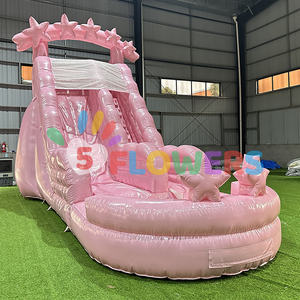 Toboggans gonflables avec <span class=keywords><strong>piscine</strong></span> pour adultes enfants <span class=keywords><strong>étoile</strong></span>s <span class=keywords><strong>belle</strong></span> glissade d'eau gonflable rose brillant avec ventilateur - Product Image 3