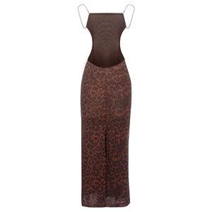 Abito lungo da donna sexy <span class=keywords><strong>con</strong></span> stampa leopardata, senza schienale, <span class=keywords><strong>con</strong></span> spalline sottili - Vestito lungo aderente da sera per feste e club <span class=keywords><strong>con</strong></span> spacco laterale - Product Image 2