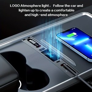 Caricabatterie USB per auto Multi porta per modello <span class=keywords><strong>Tesla</strong></span> 3/Y accessori <span class=keywords><strong>Tesla</strong></span> con Logo e cavo retrattile Console centrale Hub USB <span class=keywords><strong>Tesla</strong></span> - Product Image 3