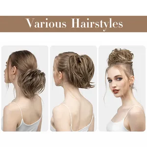 Wholesale Curly Wavy Elastic Band Synthetic Hair Chignon Instant Updo Elastic Hair Piece Short Ponytail Messy Buns For Women