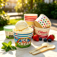 Gobelets en papier pour crème glacée personnalisables à paroi simple, de qualité alimentaire, écologiques, biodégradables et recyclables avec couvercle