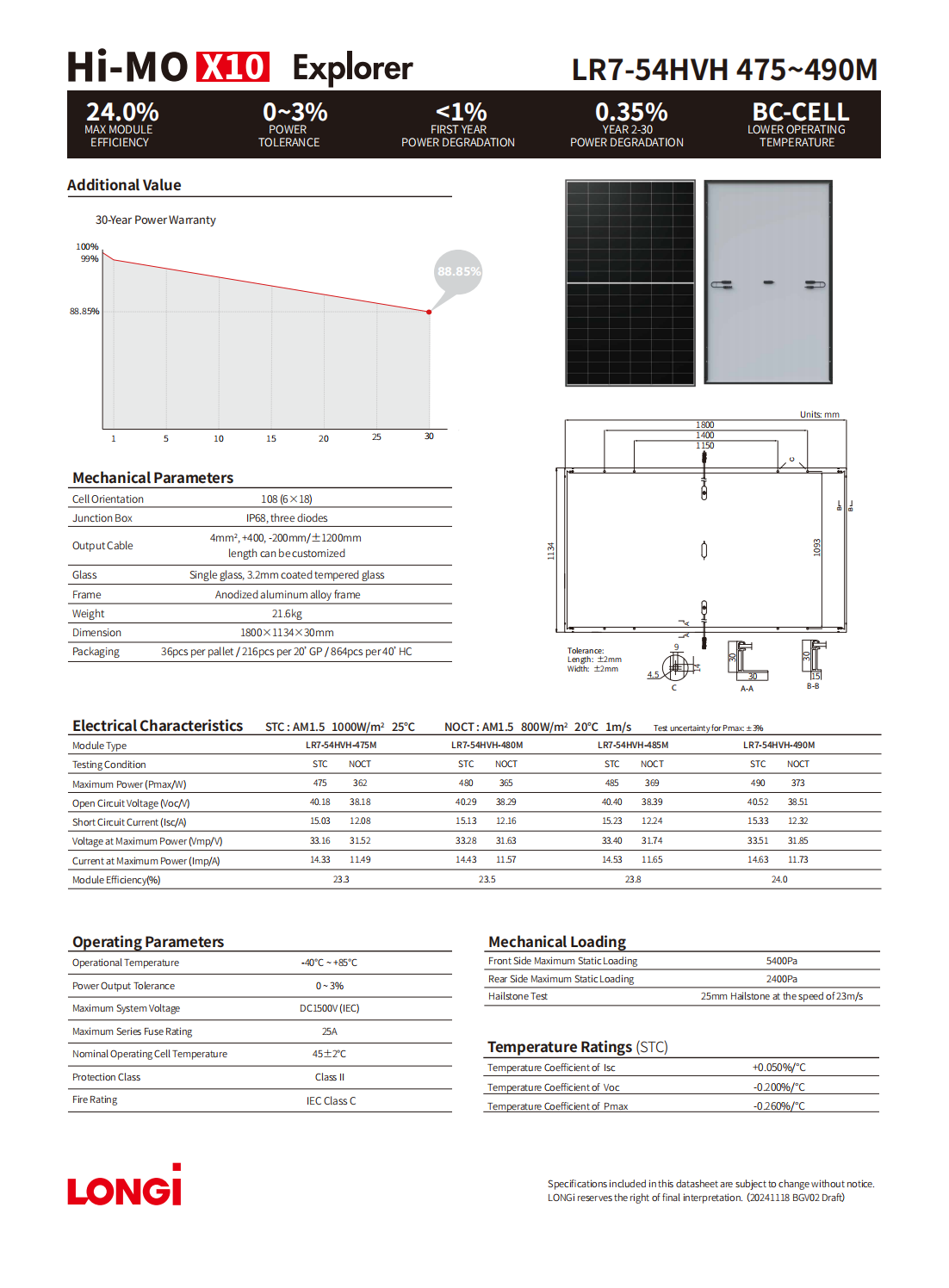 Longi Hi-MO X10 Explorer LR7-54HVH 475W-490W Solar Panels - HBC