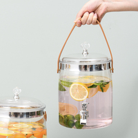 Distributeur de boissons en plastique PET grande capacité avec robinet, poignée en cuir, transparent, pour eau froide, compatible réfrigérateur