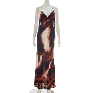 Viviblook Y26DS130 Nouvelle Robe Longue d'Été pour Femme, Sans Manches, Col Basse, Dos Nu, Imprimée Patchwork, Style Plage Halter - Product Image 1