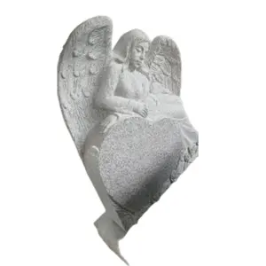 DEEDGREAT White Marble Monument Tombstone And Angel Design 1118X864X203 Headstone with tombstone base for Graveyard