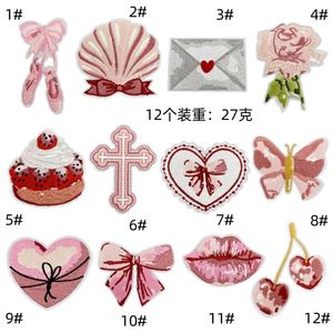 Parche de fieltro no tejido ecológico bordado estilo rosa de moda con lazo de mariposa y rosa labial para ropa y sombreros - Product Image 2