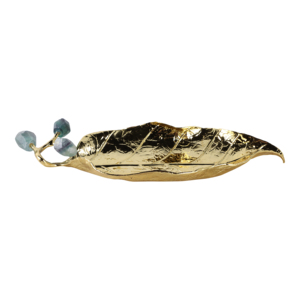 Vassoio Decorativo a Forma di Foglia con Finitura Dorata e Pietre Preziose per Arredamento Casa, Ufficio e Bagno - Product Image 4