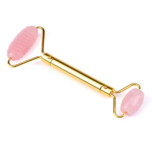 Mushang bellezza strumento di assistenza sanitaria naturale quarzo rosa vera giada rullo personalizzato doppia faccia massaggiatore placcato in oro manico - Product Image 2
