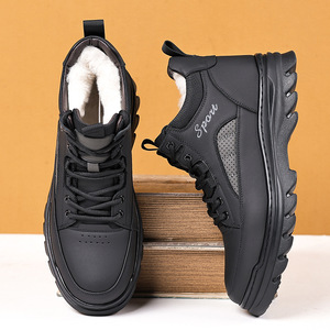 Bottes d'hiver pour hommes en cuir véritable, hauteur cheville, bout rond, doublure en peluche, semelle extérieure antidérapante en caoutchouc, semelle intermédiaire en EVA, chaudes pour l'extérieur - Product Image 4