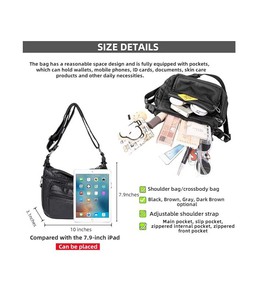 Sacs fourre-tout <span class=keywords><strong>en</strong></span> cuir souple pour femmes, sacs à main multi-poches, sac à bandoulière réglable avec fermeture éclair pour les voyages - Product Image 6