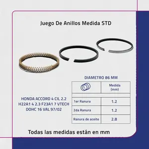 Jeu de segments de piston standard pour Honda Accord 2.3 F23a Vtech Dohc 16v 97/02 - Product Image 2