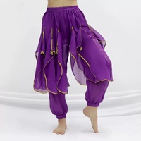 Pantalon sarouel à ourlet à volants pour danse orientale avec bordure dorée et paillettes brillantes pour Halloween arabe