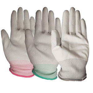 Guantes de nailon blancos con palma recubierta de PU, 13 agujas, antideslizantes, para sala limpia, electrónica, fábrica, seguridad, tallas 7, 8, 9 - Product Image 1