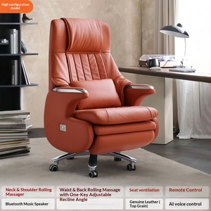 Silla de Oficina Ejecutiva de Cuero Genuino Minimalista con Masaje por Voz Eléctrico, Reclinable, Cómoda para Siestas y Largas Jornadas de Trabajo, de Alta Gama - Product Image 6