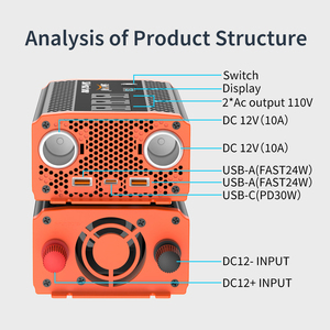 Convertisseur de puissance pour <span class=keywords><strong>voiture</strong></span> OEM 800W, double allume-cigare, chargeur USB, convertisseur de puissance multi-appareils pour <span class=keywords><strong>voiture</strong></span>, voyage en <span class=keywords><strong>voiture</strong></span>, réfrigérateur de <span class=keywords><strong>voiture</strong></span> - Product Image 4