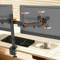 Support de bras double écran Khcoohoo en stock, en acier allié, inclinaison à 90° et rotation à 360°, réglable en hauteur, prêt à être expédié