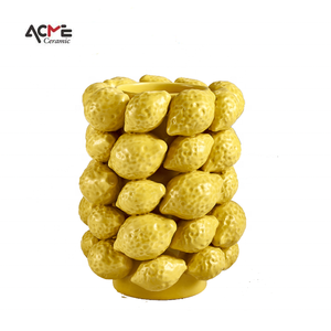 Florero de cerámica <span class=keywords><strong>con</strong></span> forma de fruta para decoración interior, jarrón creativo y personalizado de limón amarillo para decoración artística - Product Image 3