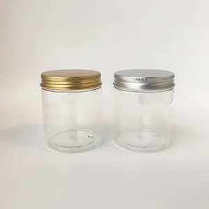 250g/ml PET plastic jar transparent with aluminum lid clear for dry food, face cream, pomade seal, private label, 250 grams