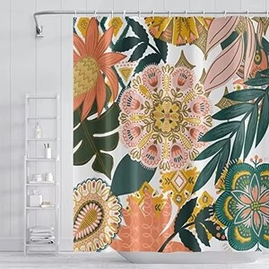 Rideau <span class=keywords><strong>de</strong></span> douche en polyester imprimé mandala fleurs et feuilles, style bohème et américain, sans perçage, décoration <span class=keywords><strong>de</strong></span> <span class=keywords><strong>salle</strong></span> <span class=keywords><strong>de</strong></span> <span class=keywords><strong>bain</strong></span> - Product Image 6
