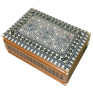 Sultana Handcrafted Egyptian <b>Mother</b> of Pearl Wooden Jewelry Box - Inlaid Mosaic Trinket Organizer (8.8x5.8x2.8 In) - Product Image 1